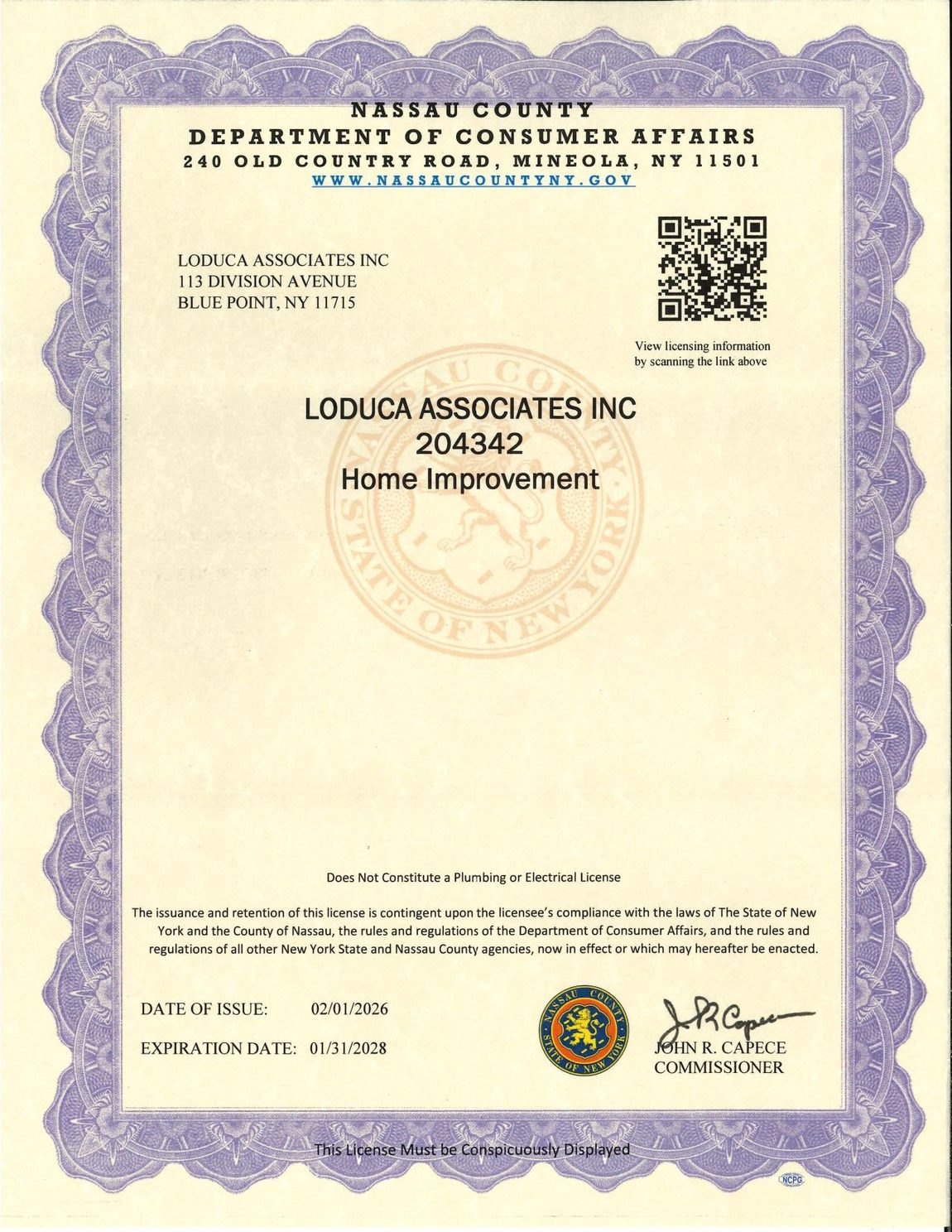 Nassau County Home Improvement license